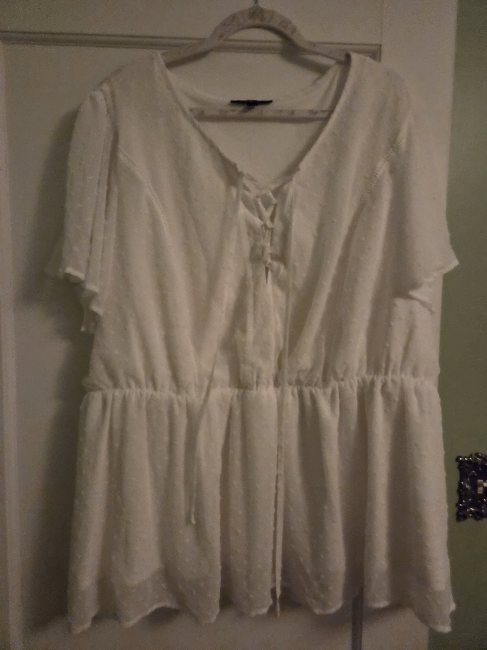 White Lace-Up Swiss Dot - Women's White Blouse